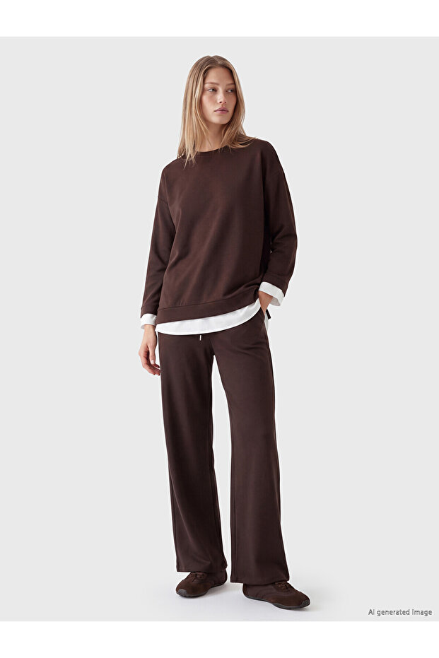 Two Mt Shop Quality Lcw Everyday Brown Diving Fabric Plain Standard & Regular Women's Sweatpants
