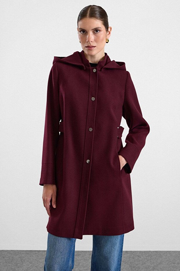 Detachable Hooded Coat with Snap Fasteners and Stitching Details A.Mürdüm 3191
