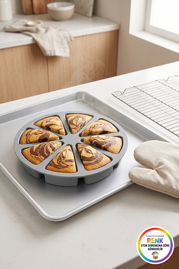 8-Slice Silicone Cake Mold, Ready to Use Without Cutting, Easy to Remove with Handles, Suitable for Oven, 26 cm Standard Size