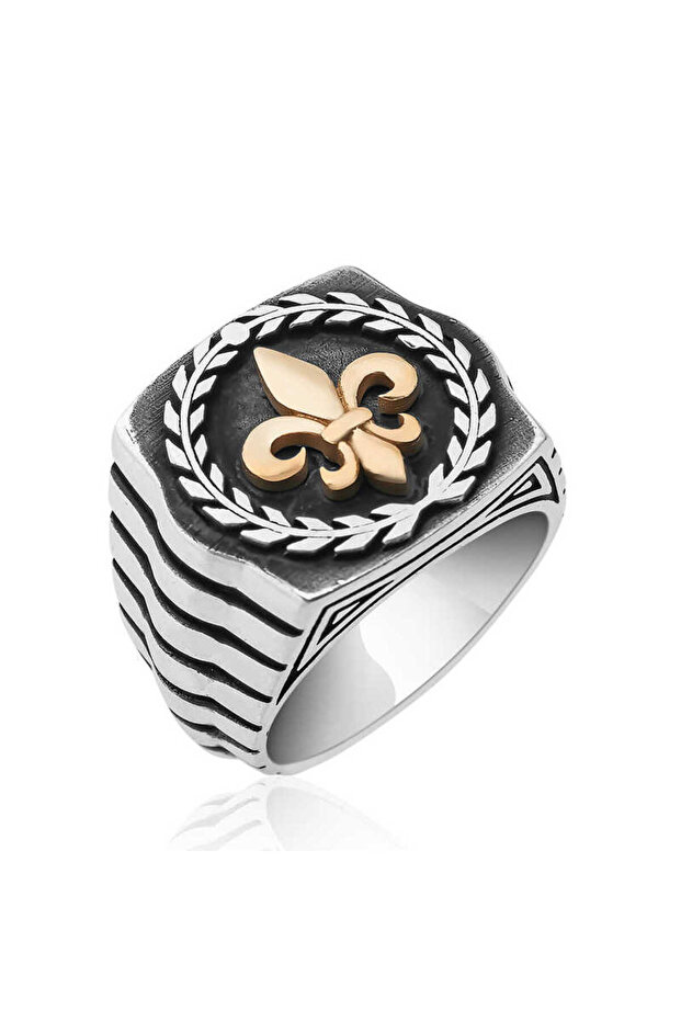 Silver Lily Flower Pattern Men's Ring