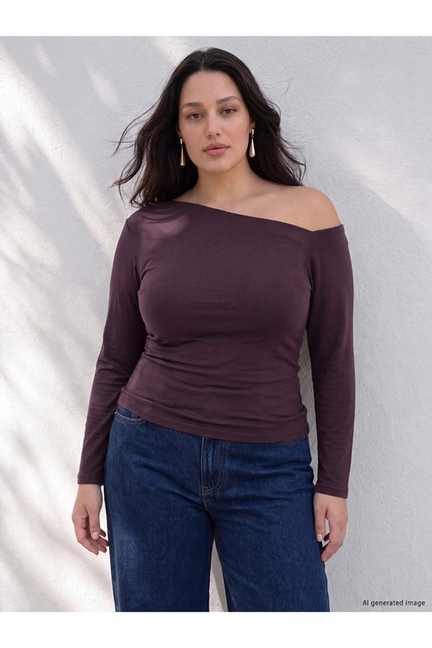 Purple Plus Size Boat Neck Blouse