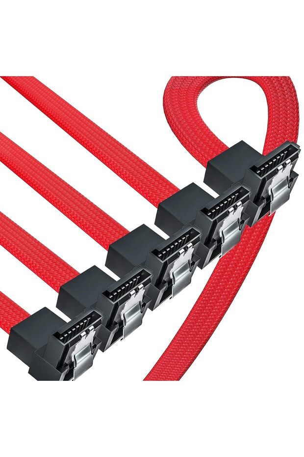 كابل SATA 3.0، كابل بيانات SATA III بزاوية 90 درجة لـ HDD وSSD، كابل مجدول من النايلون مع قفل