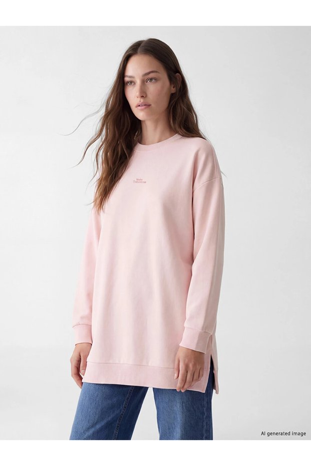 Pink Women's Thick Sweatshirt Tunic