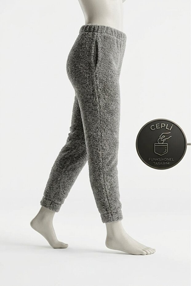 Women's Winter Plush Pajama Pants with Six Pockets, Soft and Warm Sweatpants, Home Pants - with Pofcepli