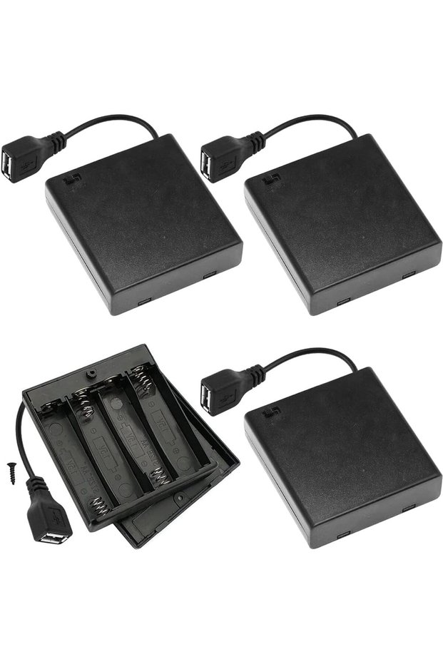 حامل بطاريات 4 AA مع مفتاح USB، 4 قطع مقبس USB أنثى 6 فولت، علبة حامل بطاريات مع مفتاح تشغيل/إيقاف