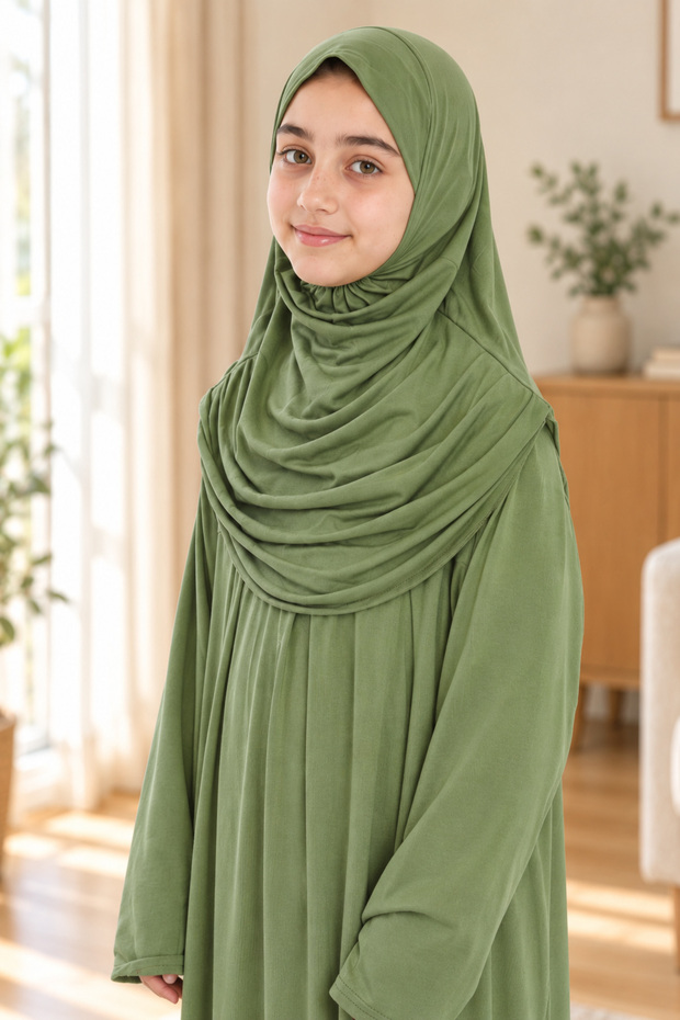 Children's Prayer Dress One-Piece Practical with Headscarf Organic Polyester-Free