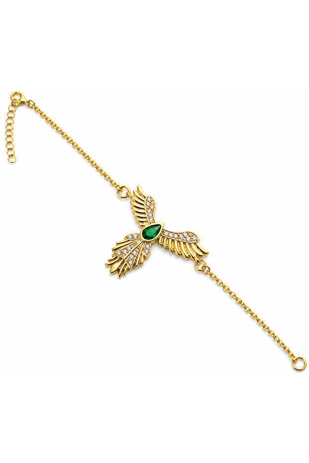 Gold Women's Bracelet with Silver Phoenix Figure