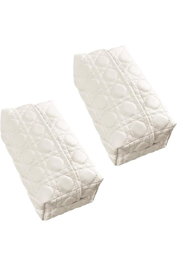 2PCS Tissue Box Cover Diamond-patterned, Rectangular Tissue Storage Box for Bathroom/Desk/Car Use(Pe