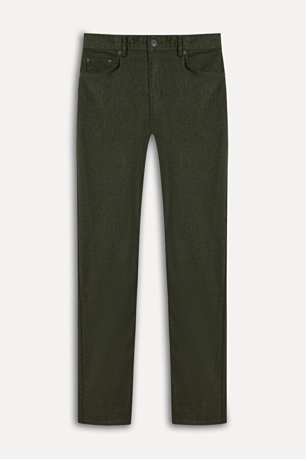 Men's Khaki Slim Straight Fit Trousers