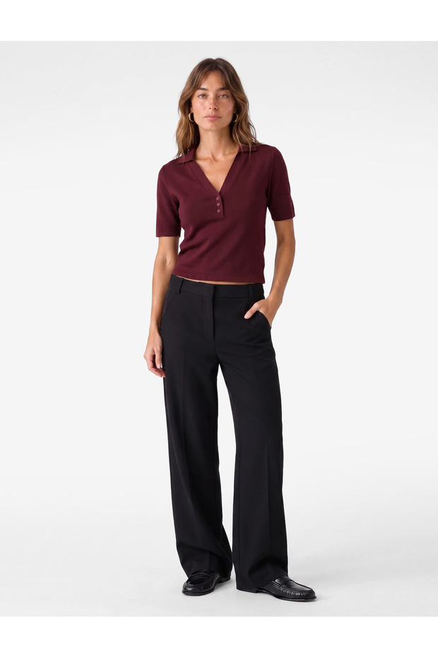 Buttoned Polo V-Neck Short Sleeve Knitwear Sweater