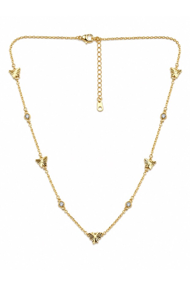 Butterfly and Stone Row Gold Necklace