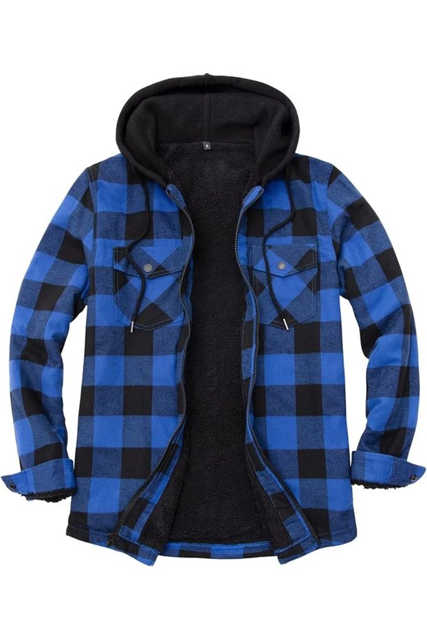 ZENTHACE Mens Sherpa Lined Full Zip Check Jacket