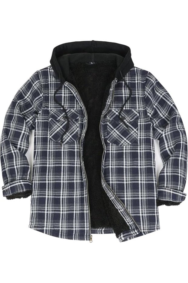 ZENTHACE Mens Sherpa Lined Full Zip Check Jacket