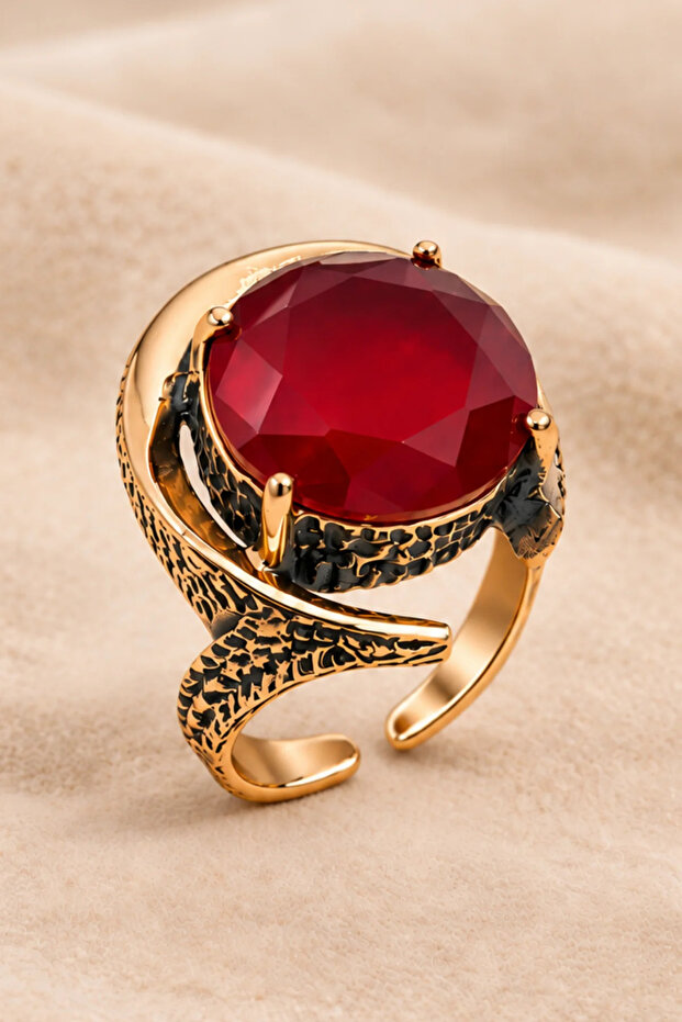 Women's Copper Ring Authentic Red Ruby Natural Stone Adjustable Copper Ring