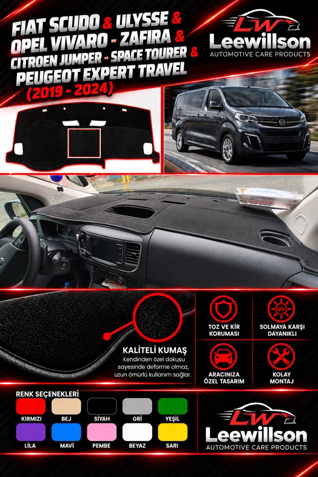 Fiat Scudo & Ulysse & Opel Vi̇varo - Zafi̇ra & Citroen Jumper - Space Tourer & Peugeot Expert Travel (2019 -2024) Front Chest Panel Dashboard Protection Cover