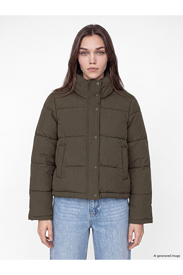 Two Mt Shop Quality Lcw Modest Brown Stand Collar Women's Puffer Coat