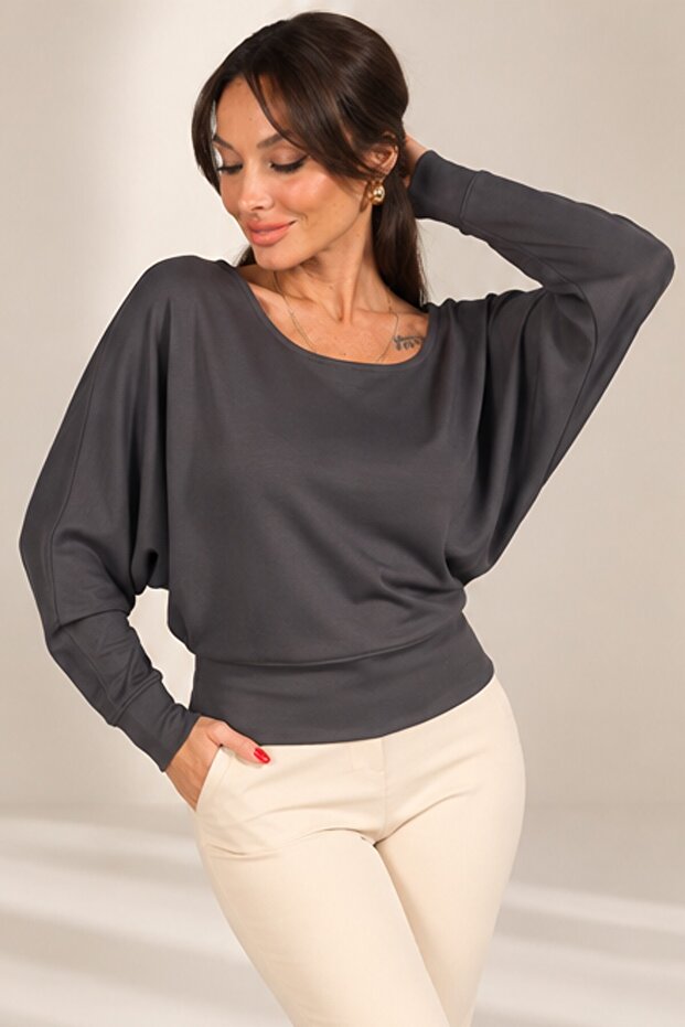 Women's Boat Neck Long Batwing Sleeve Modal Sweatshirt