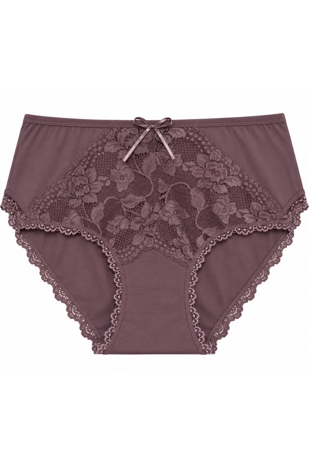Large Size High Waist Floral Lace Bow Detailed Cotton Women's Panties