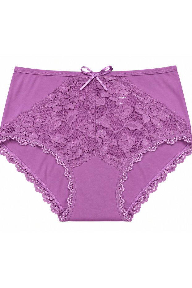 Large Size High Waist Floral Lace Bow Detailed Cotton Women's Panties