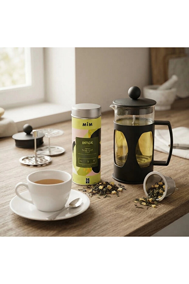 French Press (350 ml) - Detox Tea - Pineapple Green Tea (50 Gr) Set