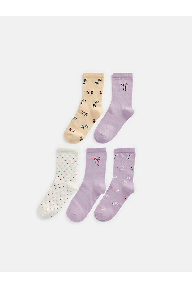 Alita City Brown Patterned 5-Piece Pack Women's Socks with a Difference
