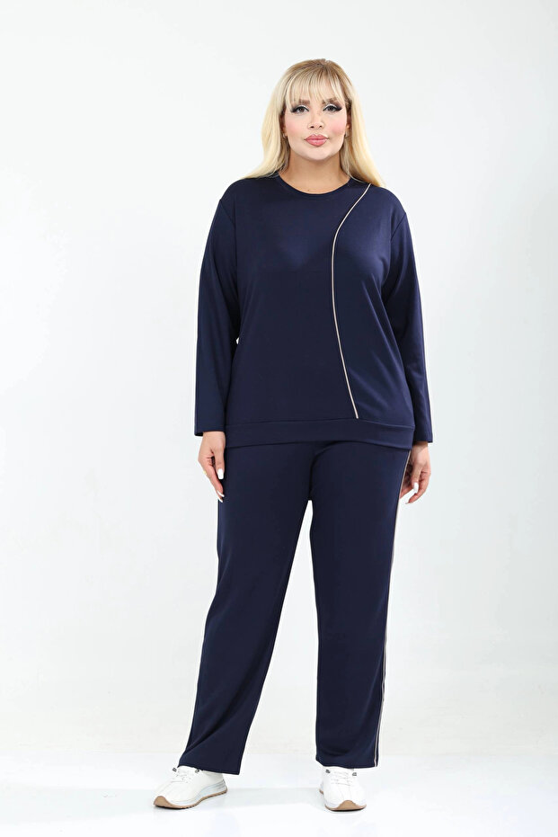 Plus Size Pocketed Crew Neck High Waist Ribbed Long Sleeve Set