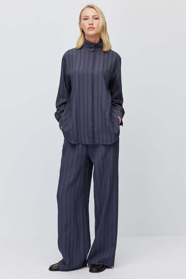 Women's Striped High Waist Wide Leg Draped Pants
