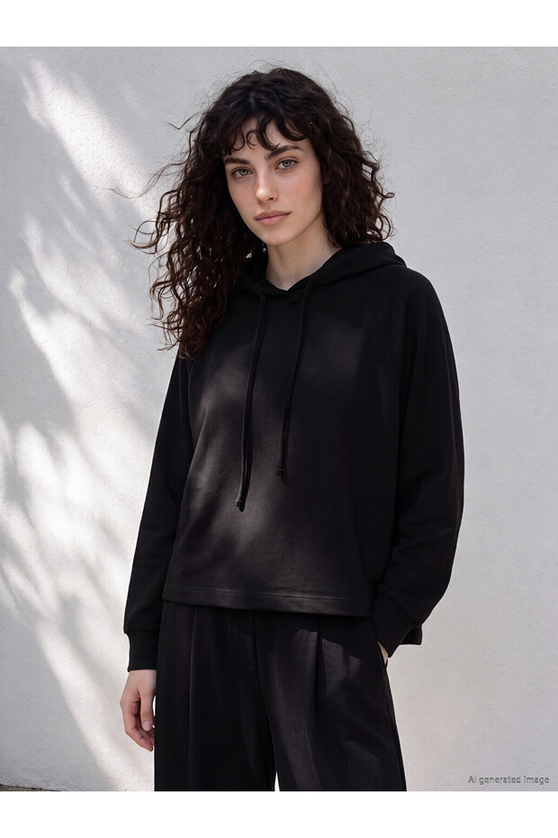 Two Mt Shop Quality Lcw Petite Black Interlock Plain Standard & Regular Women's Hoodie