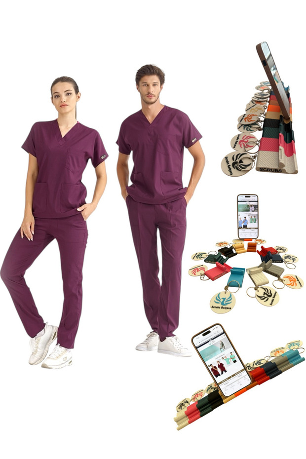 Luxury Lycra Gray Top and Bottom Set Doctor Nurse Uniform Colorful Phone Holder with Gift