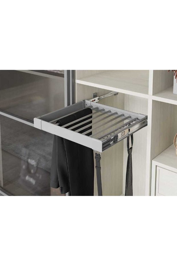 Telescopic Rail Aluminum Trouser Rack & Hanger with Brake 90cm Gray (Side & Ceiling) (S-6208-G)
