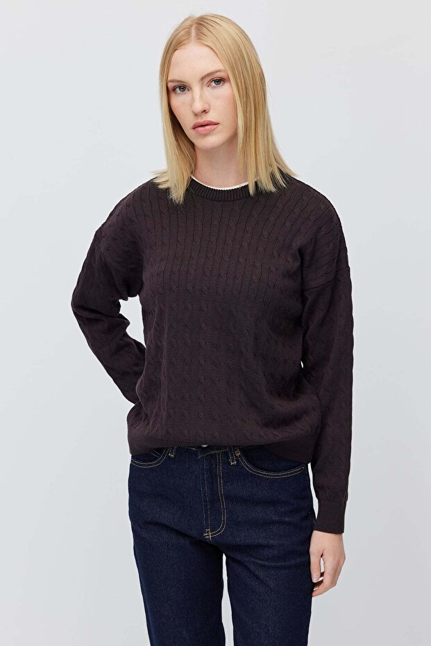 Women's Hair Braid Pattern Crew Neck Knitwear Sweater