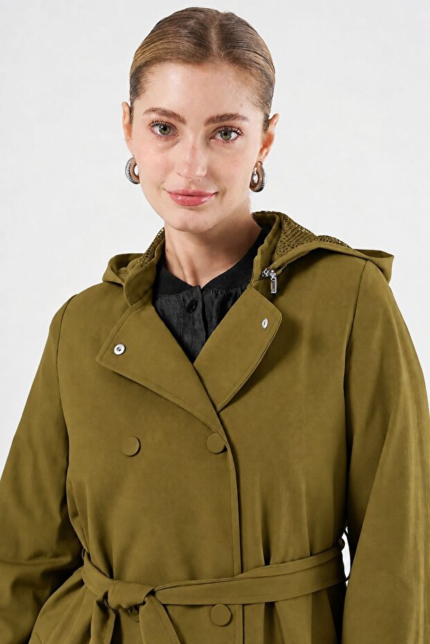 Belted Long Trench Coat Dark Olive 14011