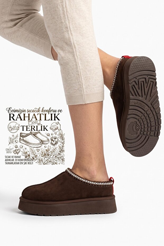 Trendy Women's Home and Outdoor Daily Use Closed-Front Boston Sabo Warm Lining Slippers Brown