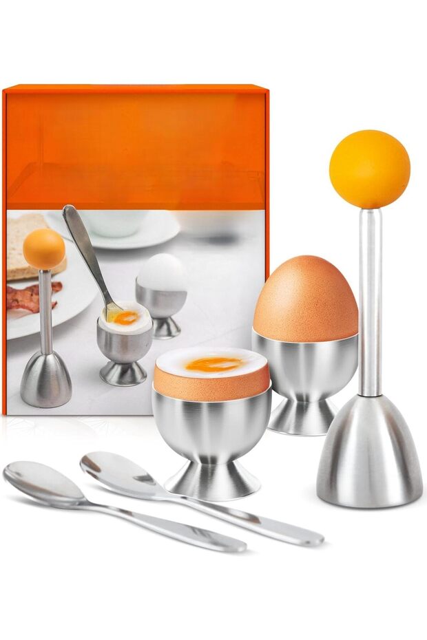 Egg Holder, 5 PCS Egg Cracker Set with Spoon Yellow