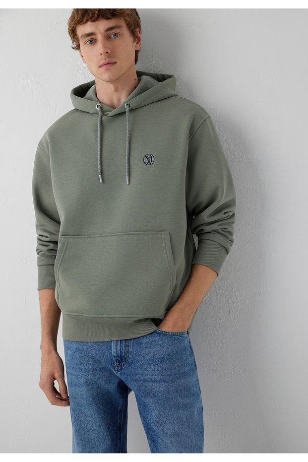 Logo Embroidered Hooded Khaki Sweatshirt 065809-80692