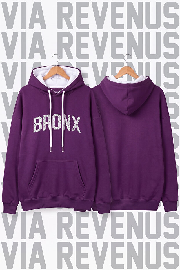 Bronx Printed Unisex Wide Fit Hooded Hoodie Sweatshirt