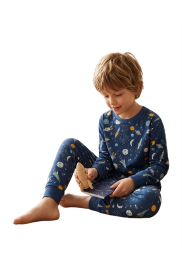 Space Patterned Fine Combed Cotton Pajama Set