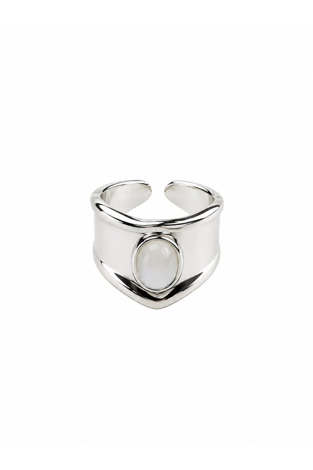 Wave Form Oval Stone Silver Adjustable Ring