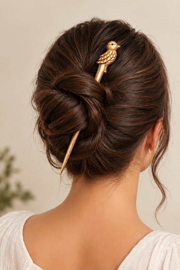 Gold Leaf Sparrow Model Handmade Bun Buckle