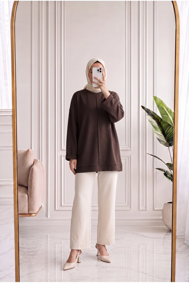 Belkıs Skirt and Sleeve Cuff Tunic-Mf1935 Brown