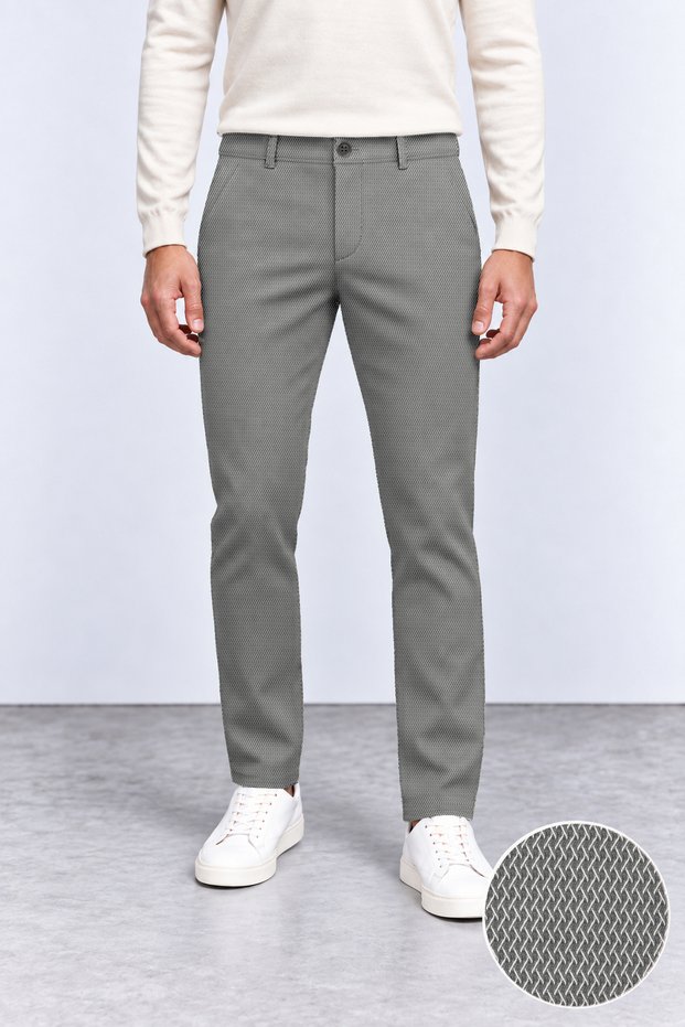 Men's Dark Gray Slim Fit Lycra Side Pocket Dobby Casual Trousers