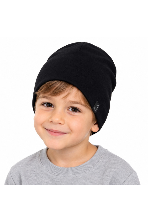 Unisex Siyah Düz Basic Çocuk Bere