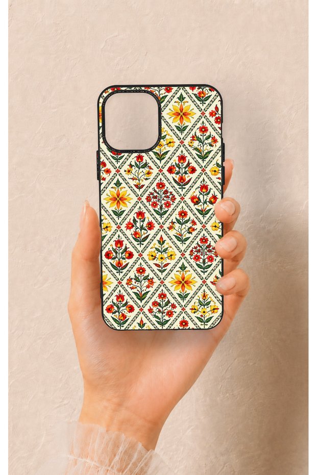 iPhone 12-12Pro Compatible Tile Tulip Patterned Silicone Case