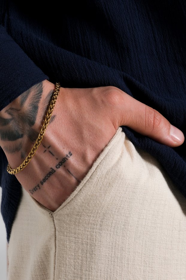 Umraith Gold Color Stainless Steel Cylinder Form Mesh Chain Men's Bracelet