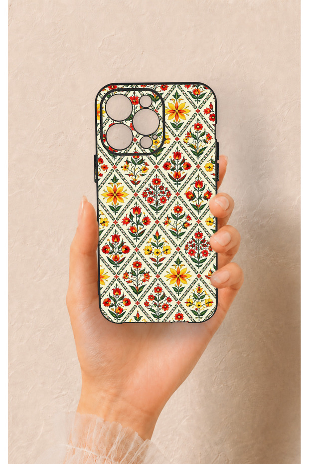 iPhone 14 Pro Max Compatible Tile Tulip Pattern Silicone Case