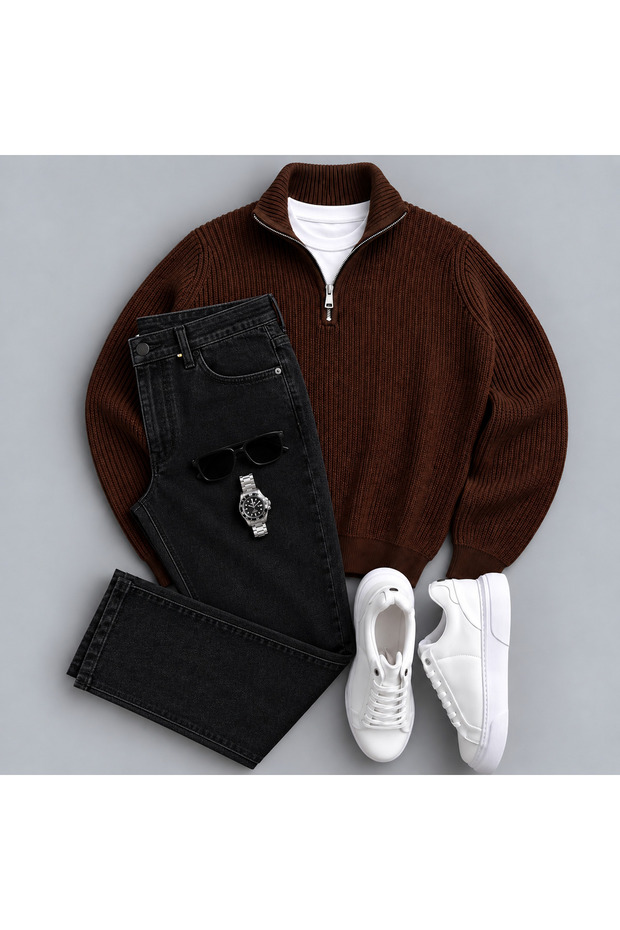 Knitted Sweater, Jeans, and T-Shirt 3-Piece Set Combination