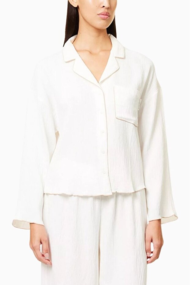 Crinkle Cropped Textured Pajama Shirt