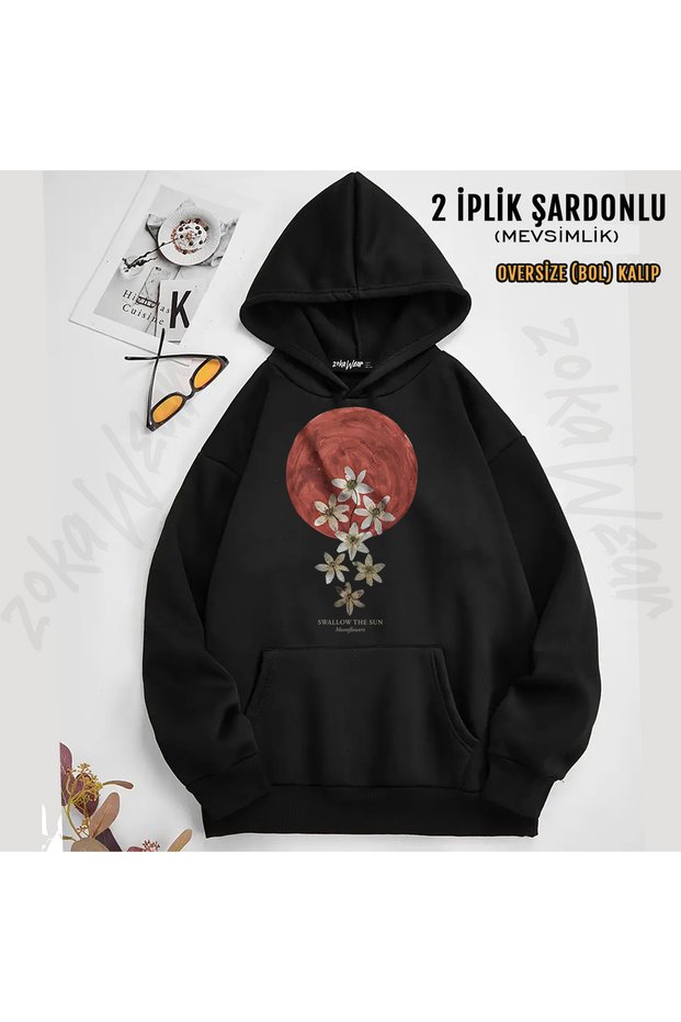 Moonflowers Swallow the Sun Printed Hooded Sweatshirt