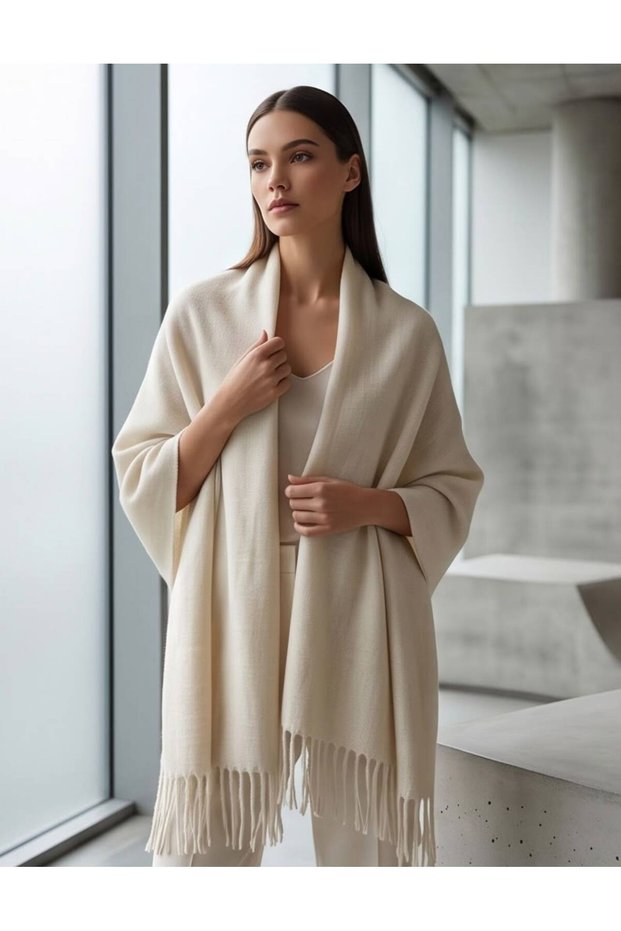 Women's Tassel Detailed Draped Shoulder Shawl, Cape Shawl