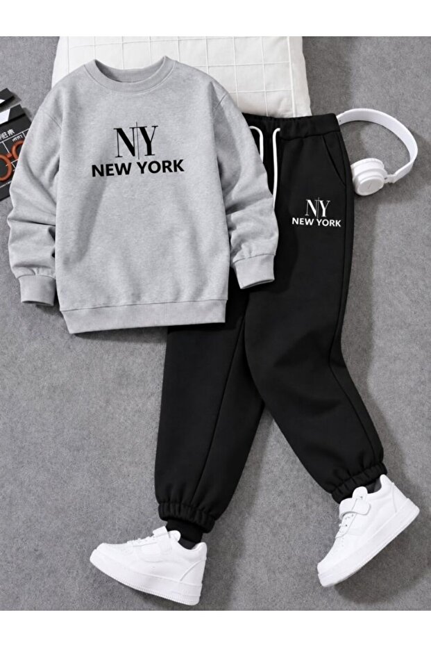 Busekids Unisex New York Printed Crew Neck Sweatshirt Set